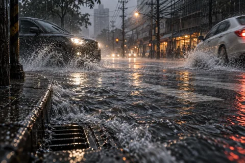雨水把城市切开