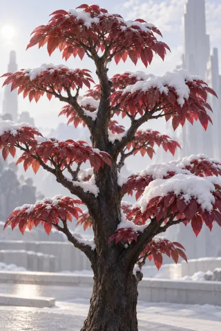 雪线下的红叶伞冠